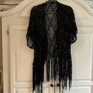 Forever 21 boho fringed crochet open sweater, coverup